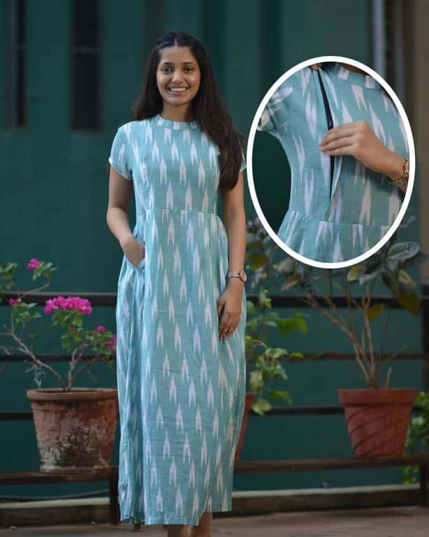 SeaGreen Ikat Maxi Nursing Dress Main image