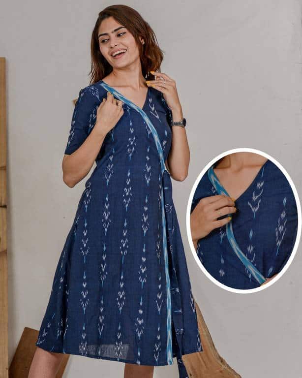Blue Trench Wrap Nursing Dress