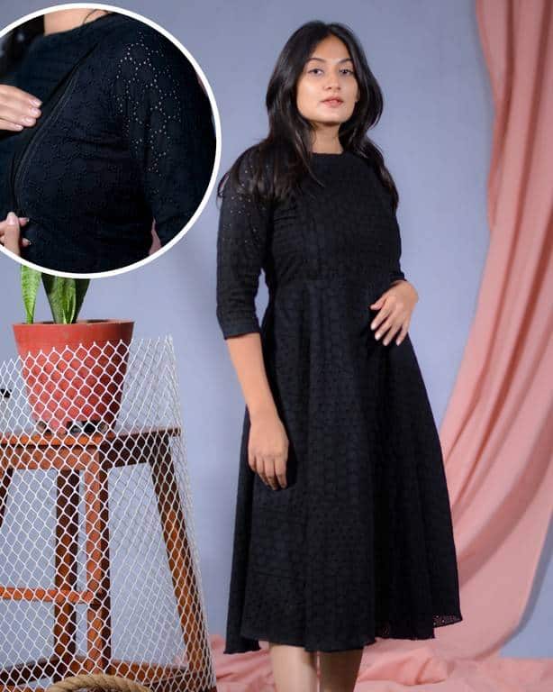 Panel Black Cutwork Nursing Dress
