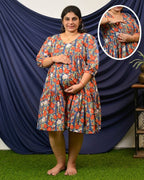 Crimson Blue Floral Short Maternity Dress