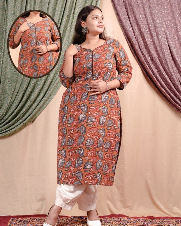 Leafy Brown Straight Maternity Kurti
