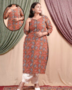 Leafy Brown Straight Maternity Kurti