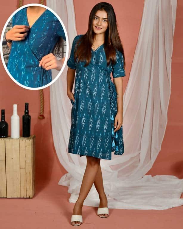 Starry Blue Ikat Wrap Nursing Dress