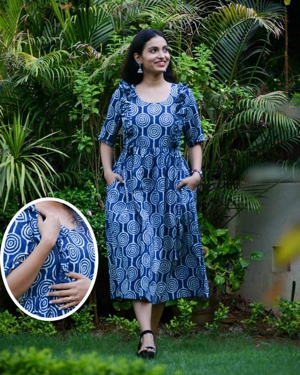 Lollipop Upbeat Blue Frill Nursing Dress
