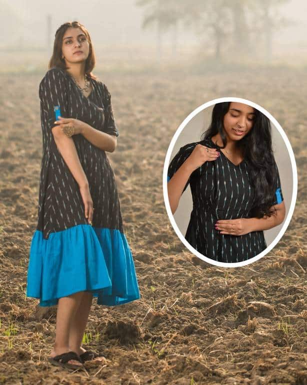 Ocean Black Frill Nursing Dress