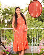 Tangy Orange Ikat Strappy Maternity Dress