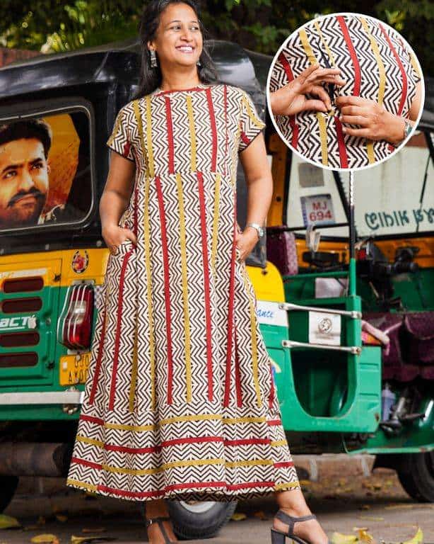 Red Yellow Block Print Maternity Dress Main image