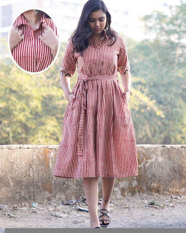 Brick Red Collared Maternity Dress Main image