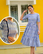 Pacific Blue Ikat Waves Nursing Dress