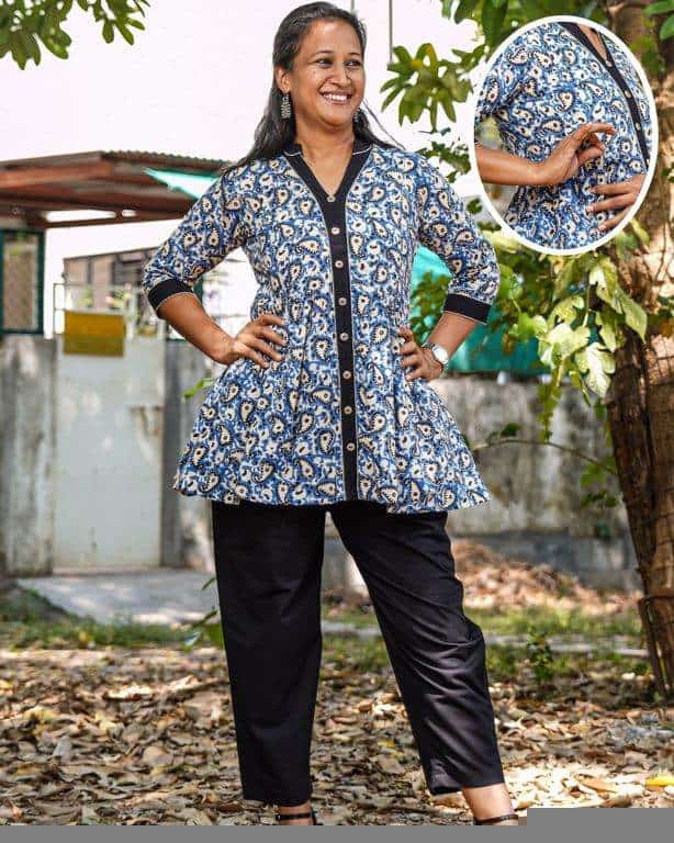 Blue Blossom Maternity Short Kurti Main image