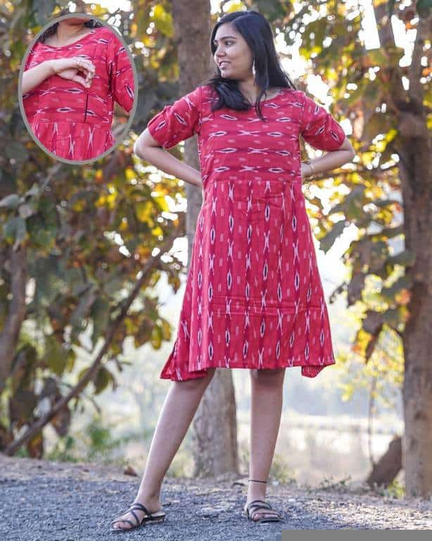 Red Shift Ikat Maternity Dress Main image
