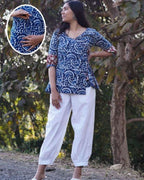 Rosy Blue Angrakha Maternity Short Kurti