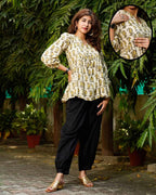 Mustard Block Print Maternity Short Kurti