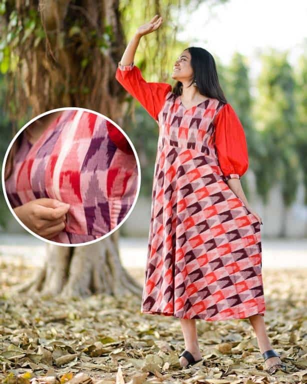 Red Multi Ikat Maternity Dress Main image