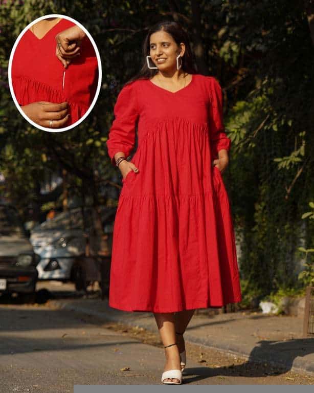 Cherry Red Tiered Maternity Dress