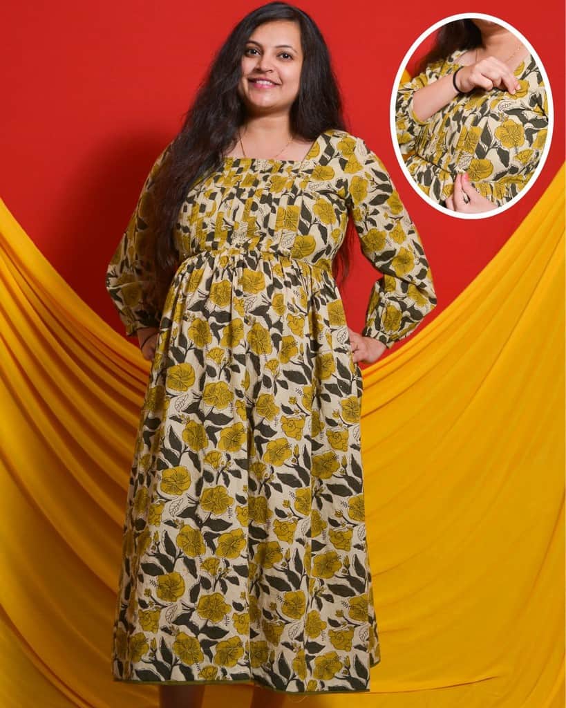 Yellow Cannas Maternity Dress