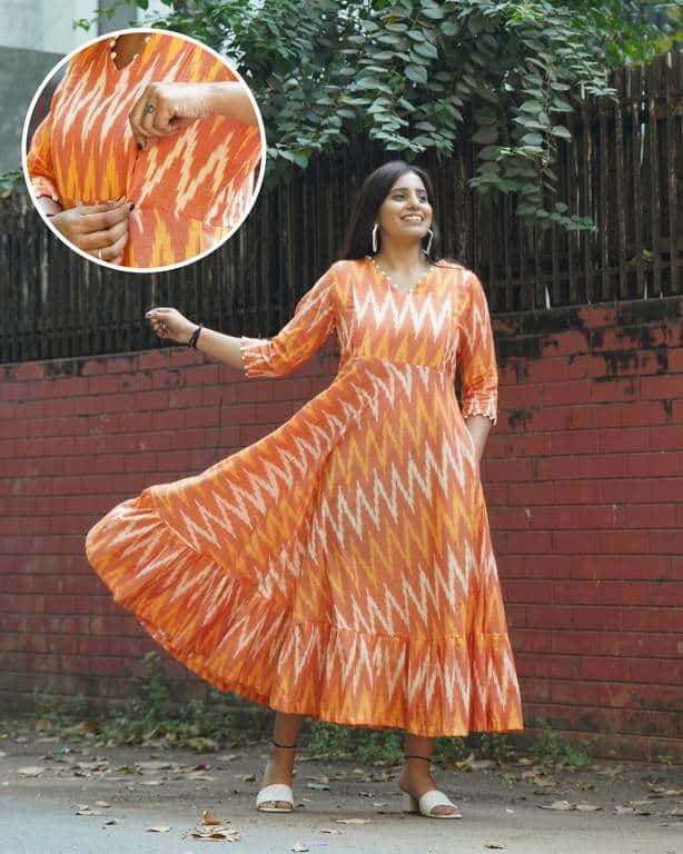 Orange Blossom Flair Ikat Maternity Dress