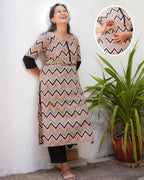 ZigZag Cream Straight Maternity Kurta