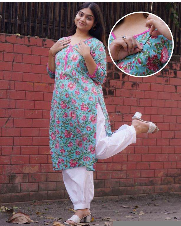 Aqua Floral Maternity Kurti