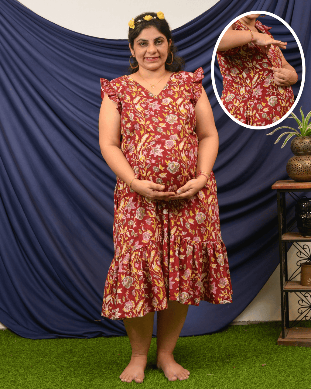 Maroon Lily Frill Maternity Dress