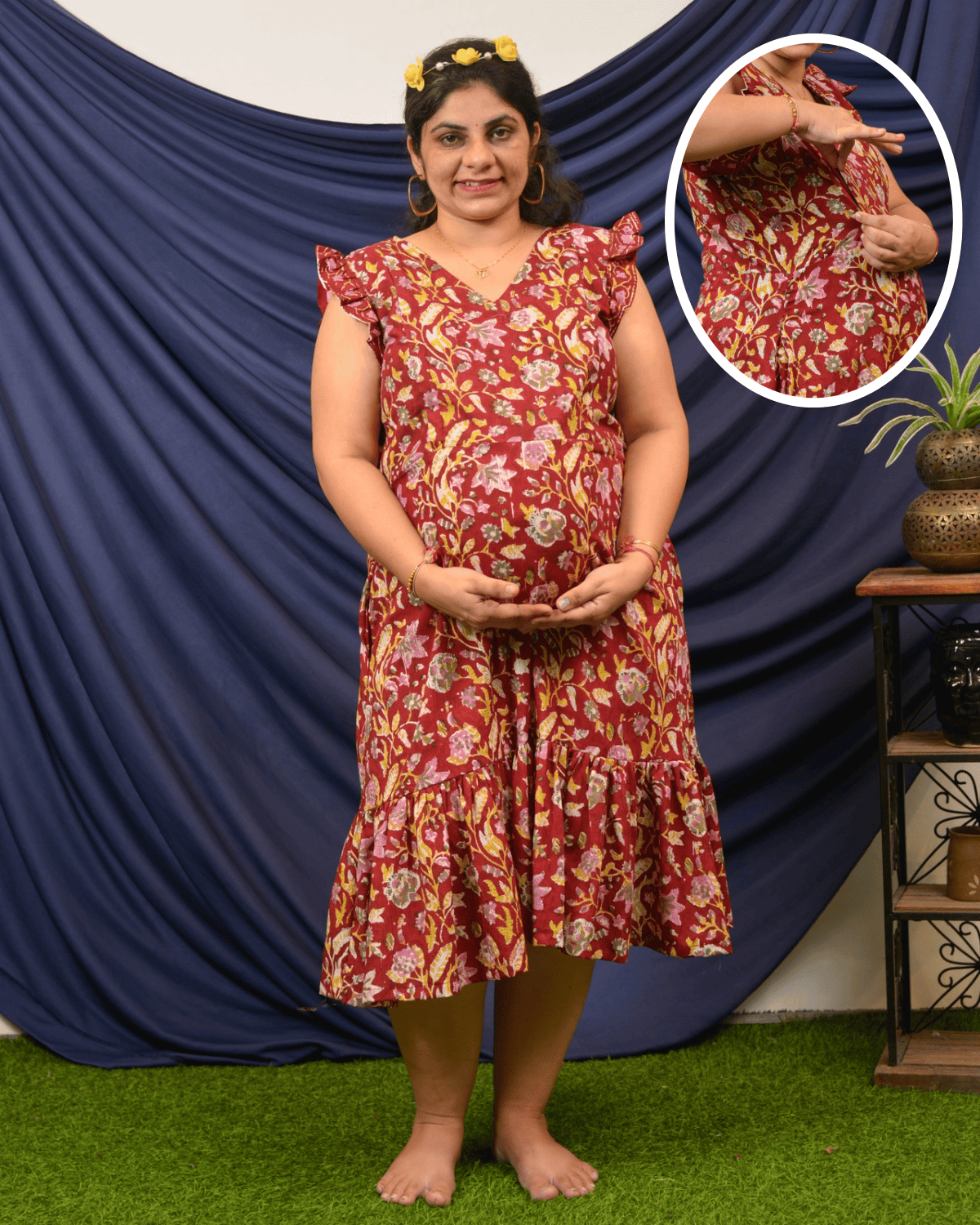 Maroon Lily Frill Maternity Dress