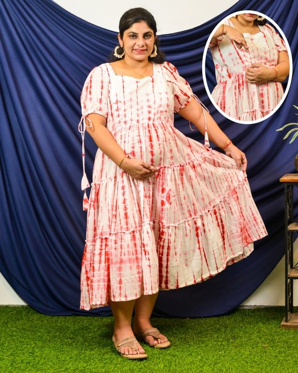 Red Shibori Maternity Dress Main image