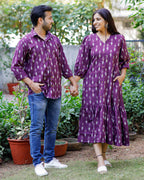 Purple Aster Ikat Frill Couple Set