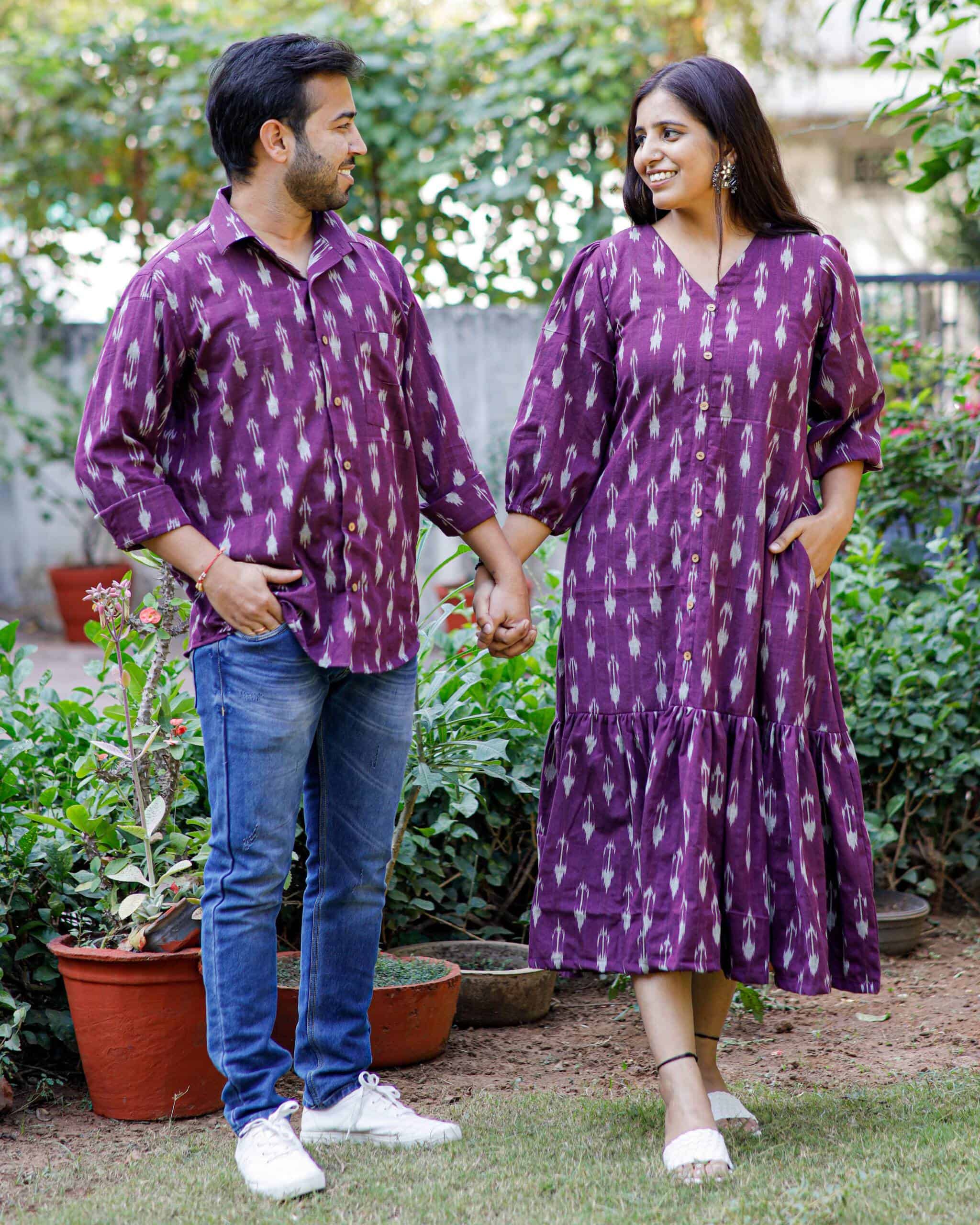 Purple Aster Ikat Frill Couple Set
