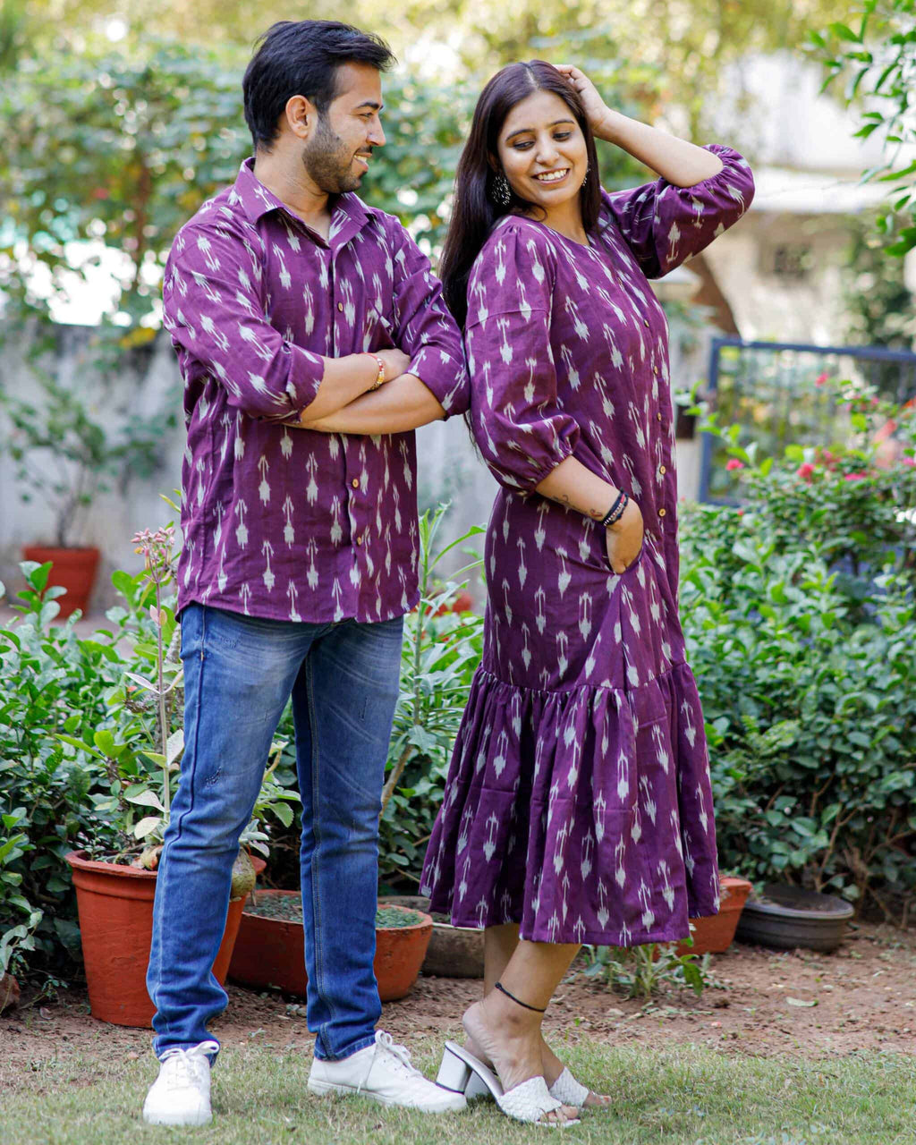 Purple Aster Ikat Frill Couple Set