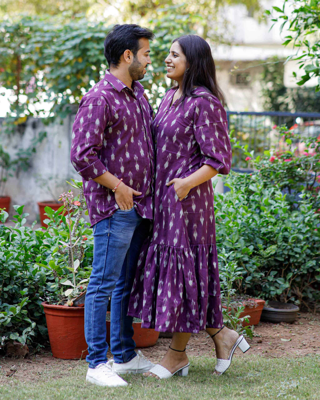 Purple Aster Ikat Frill Couple Set