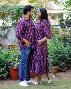 Purple Aster Ikat Frill Couple Set