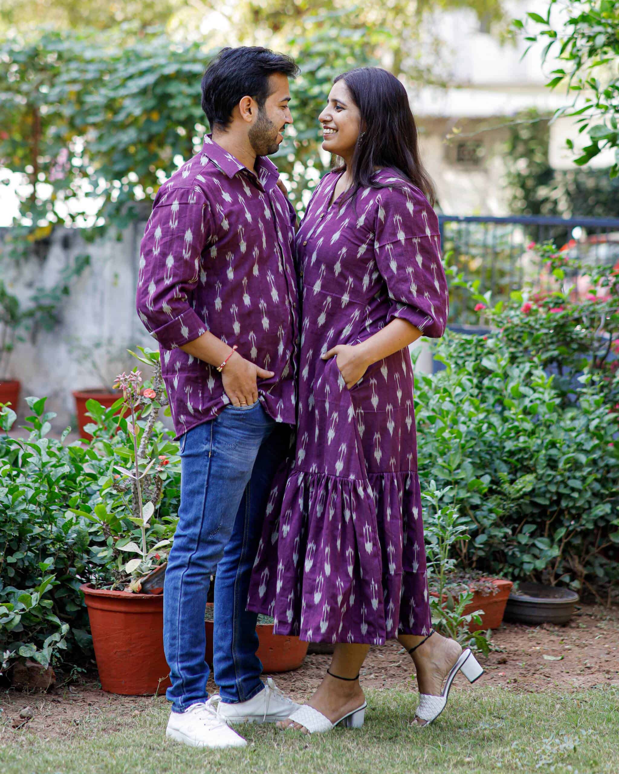 Purple Aster Ikat Frill Couple Set