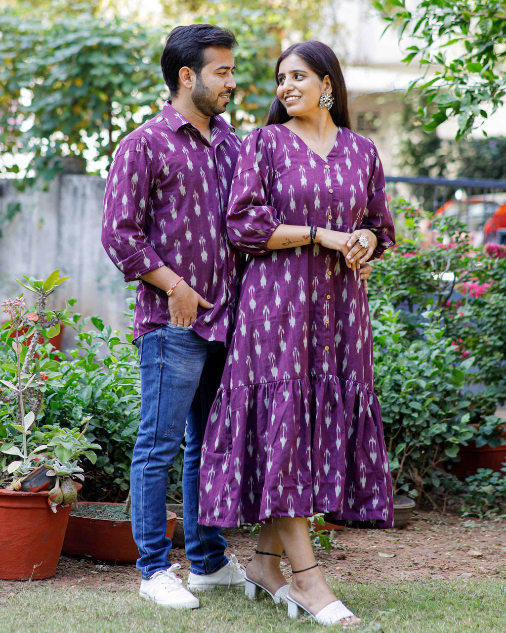 Purple Aster Ikat Frill Couple Set