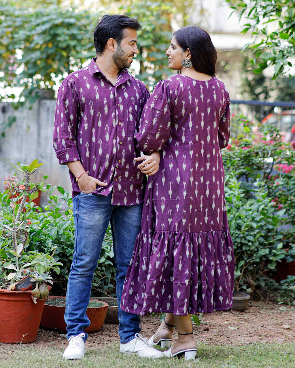 Purple Aster Ikat Frill Couple Set