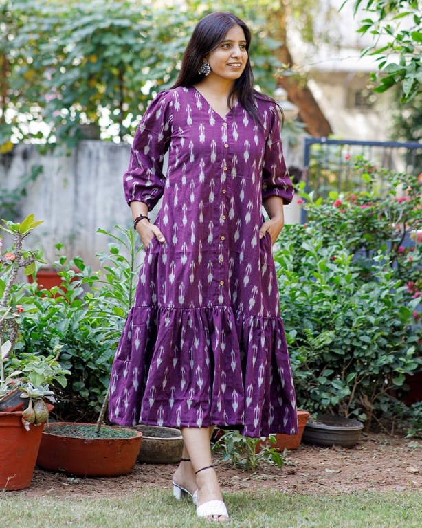 Purple Aster Ikat Frill Dress