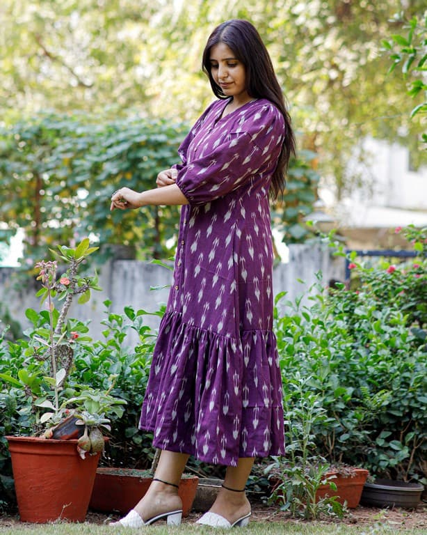 Purple Aster Ikat Frill Dress