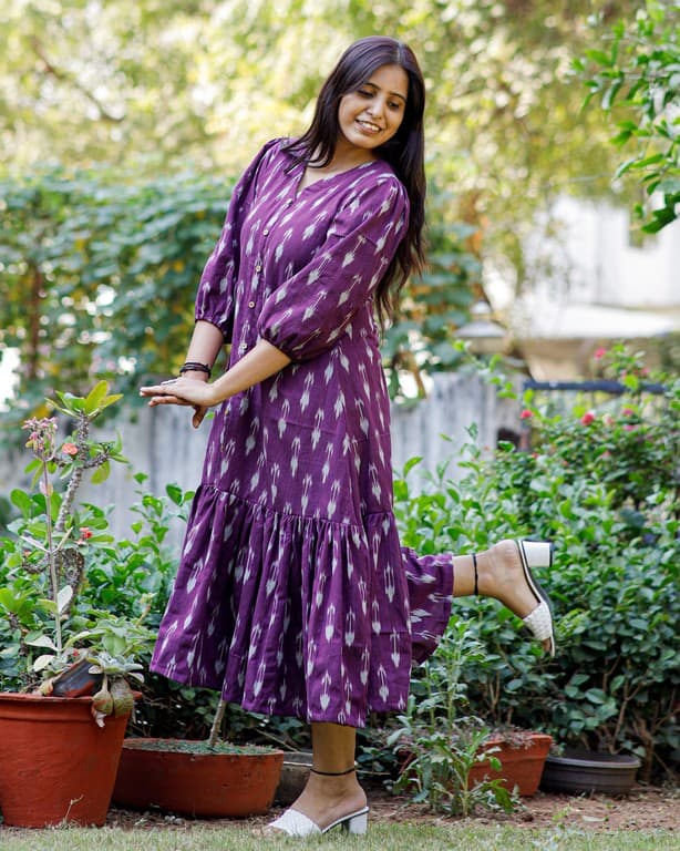 Purple Aster Ikat Frill Dress