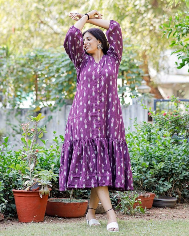 Purple Aster Ikat Frill Dress