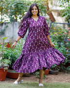 Purple Aster Ikat Frill Dress