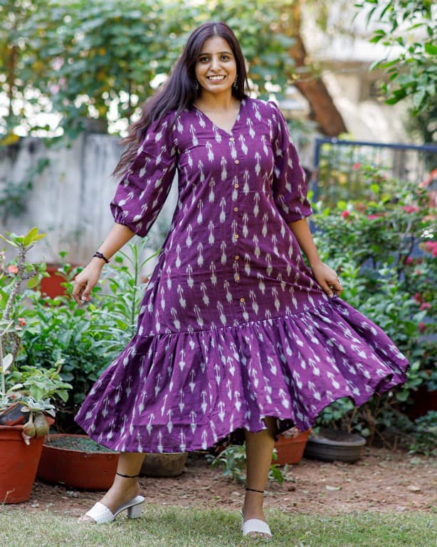 Purple Aster Ikat Frill Dress