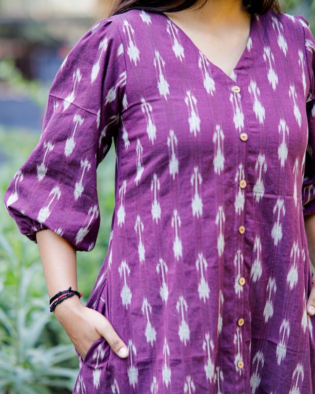 Purple Aster Ikat Frill Dress