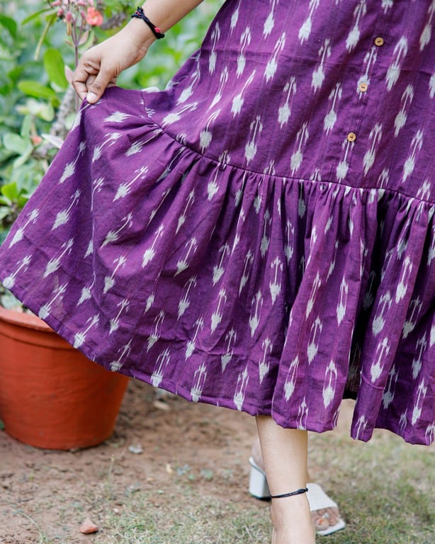 Purple Aster Ikat Frill Dress