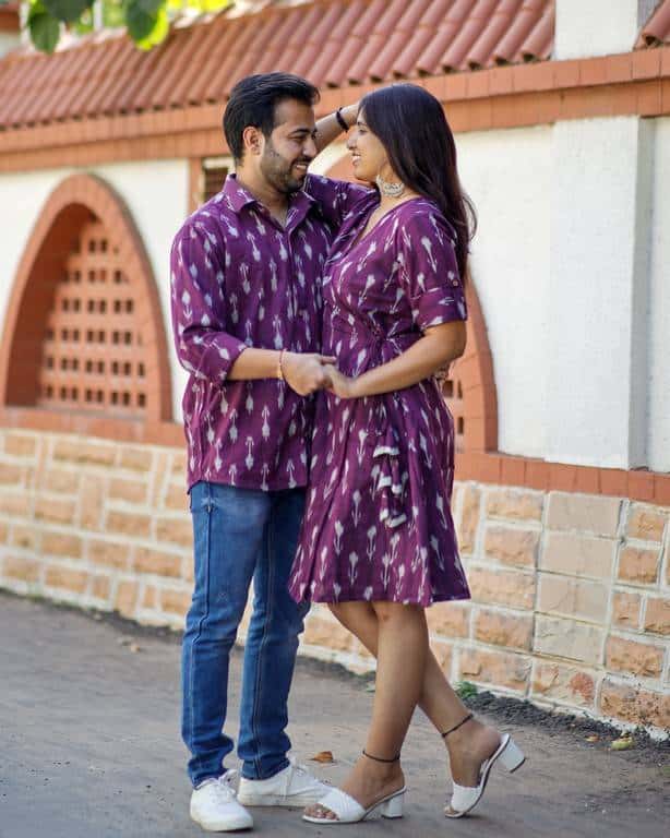 Purple Aster Ikat Angrakha Couple Set