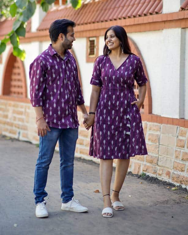 Purple Aster Ikat Angrakha Couple Set
