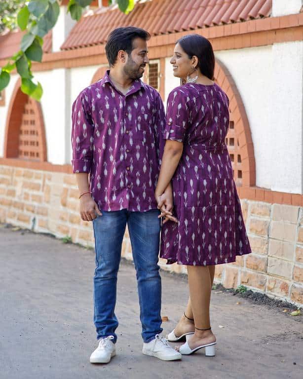 Purple Aster Ikat Angrakha Couple Set