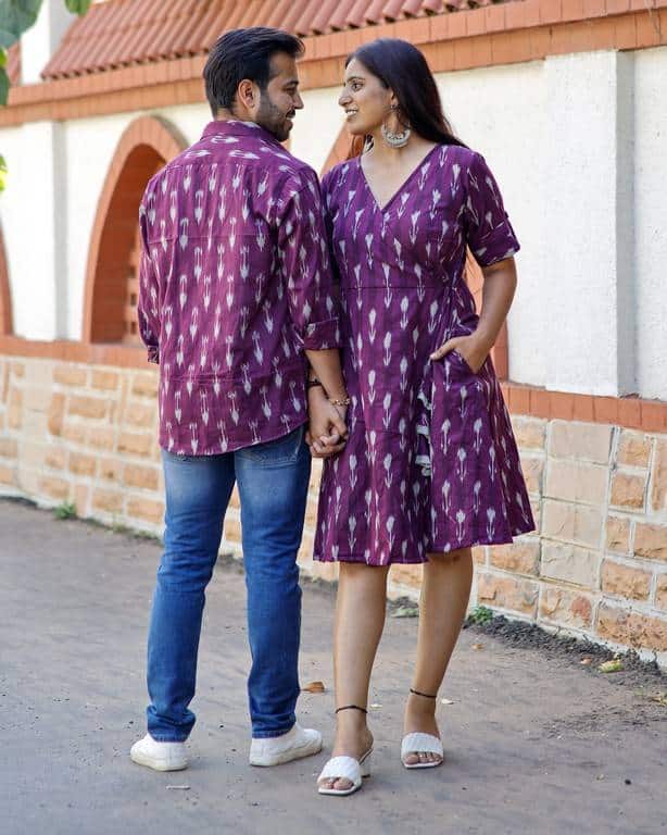Purple Aster Ikat Angrakha Couple Set