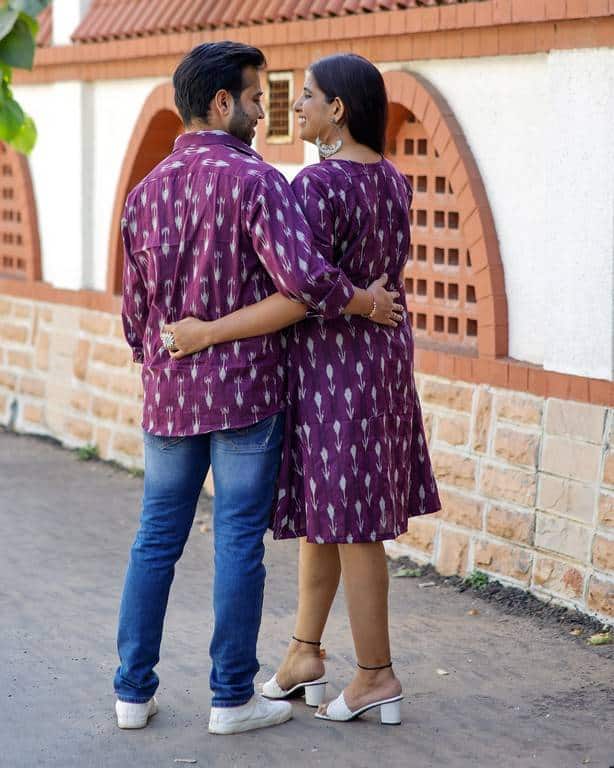 Purple Aster Ikat Angrakha Couple Set
