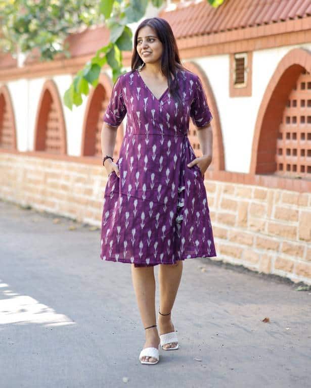 Purple Aster Ikat Angrakha Nursing Dress