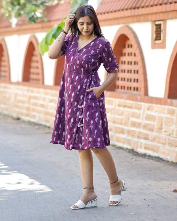 Purple Aster Ikat Angrakha Dress