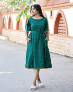 Pickle Green Ikat Dress with Belt